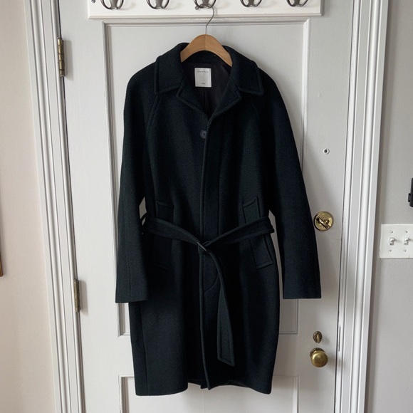 Sandro Other - Sandro Green Herringbone Belted Wool Overcoat